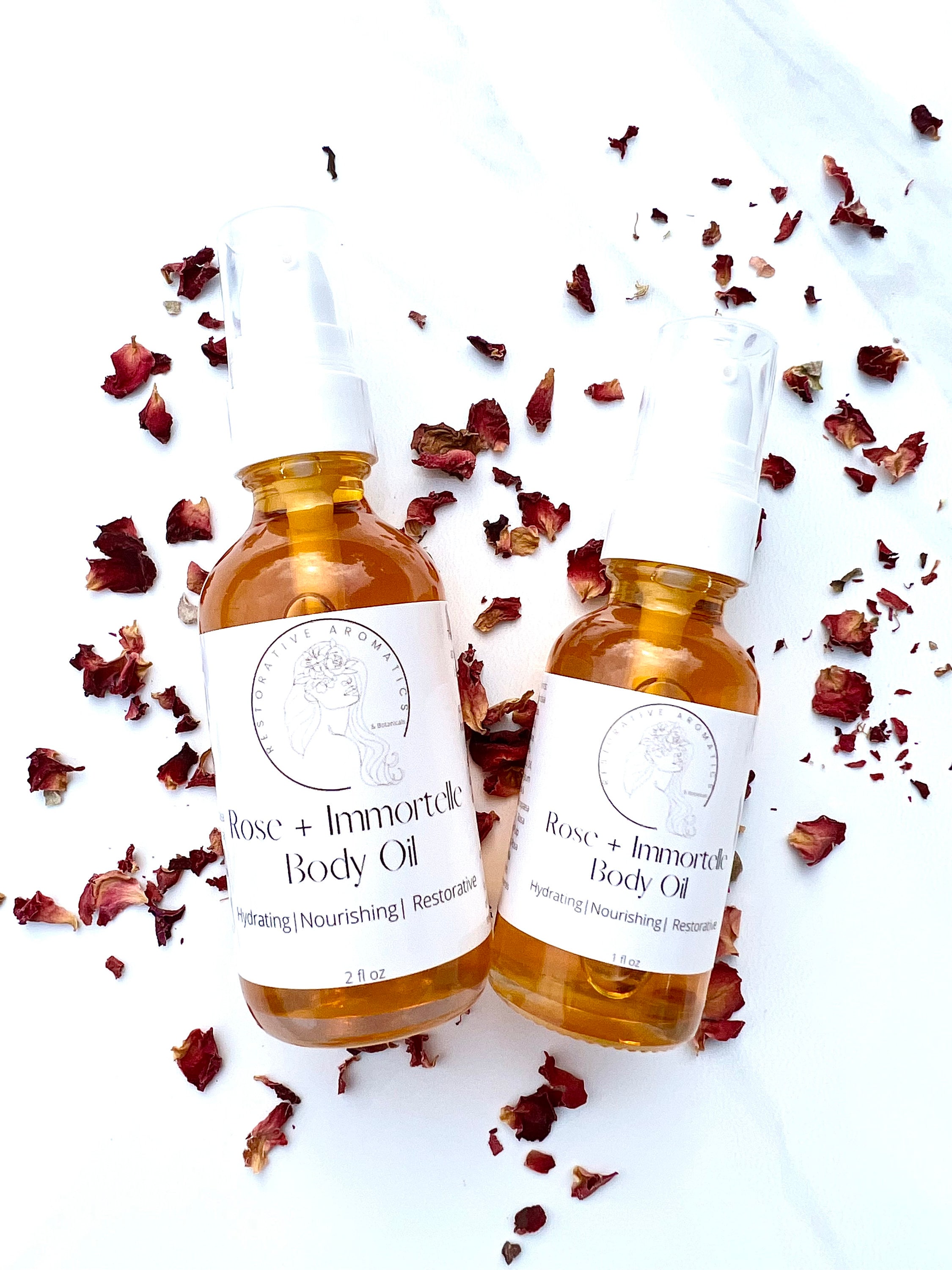 Rose + Immortelle Body Oil - Exquisite Aroma - Deeply Nourishes and Moisturizes for Soft, Silky, Supple Skin