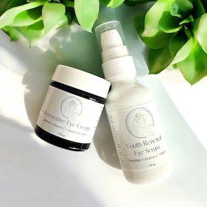 Restorative Eye Skincare Set - Youth Renewal Eye Serum - Restorative Eye Cream - Circles, Puffy Eyes