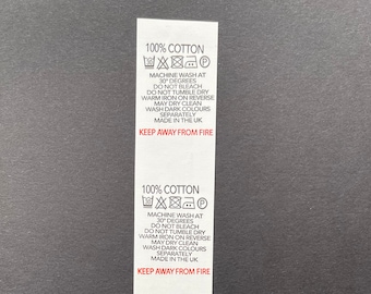 CUSTOM - Nylon - Wash Care Label - Washing Instruction Label - White Coated, Anti Fray Nylon Material - UNCUT