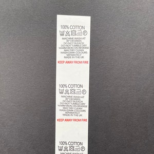 CUSTOM - Nylon - Wash Care Label - Washing Instruction Label - White Coated, Anti Fray Nylon Material - UNCUT