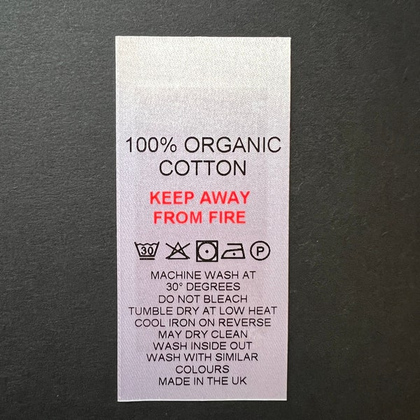 Wash Care Label, WHITE Satin, Washing Instructions - Pre Cut