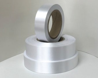 White Polyester Satin Ribbon Roll - Thermal Transfer Compatible - 30mm Width