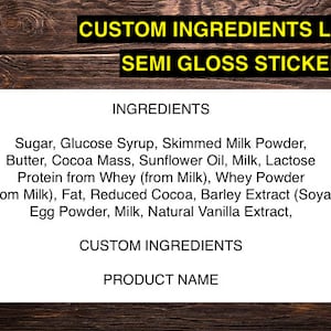 Custom Ingredients Label | Custom Label | Printed Ingredients Labels | Personalised Ingredient Labels | Varied Sizes