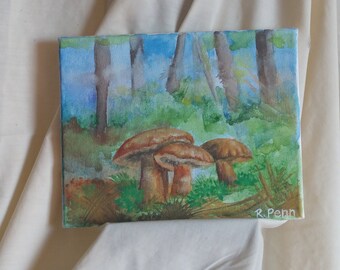 Acrylic on Canvas | Painting | Mushrooms in Forest | Original