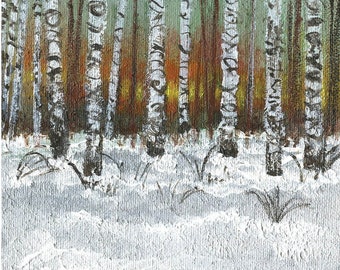 Art Print | Acrylic on Canvas | Sunset Birch Forest