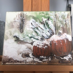 Acrylic on Canvas | Painting | Pumpkins Covered In Snow | Original