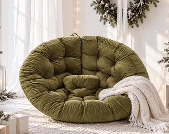 Papasanstoel van fluweel | Gecapitonneerde maanstoel | Comfortabele loungestoel | Boho accentstoel | Moderne woonkamermeubels | Vloerstoel leesstoel