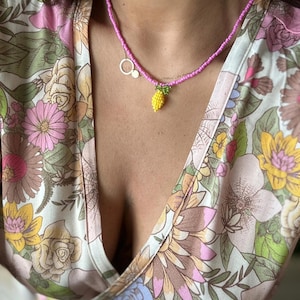 Hoker necklace for women, with fruits lemon beads Summer jewelry Handmade fruit