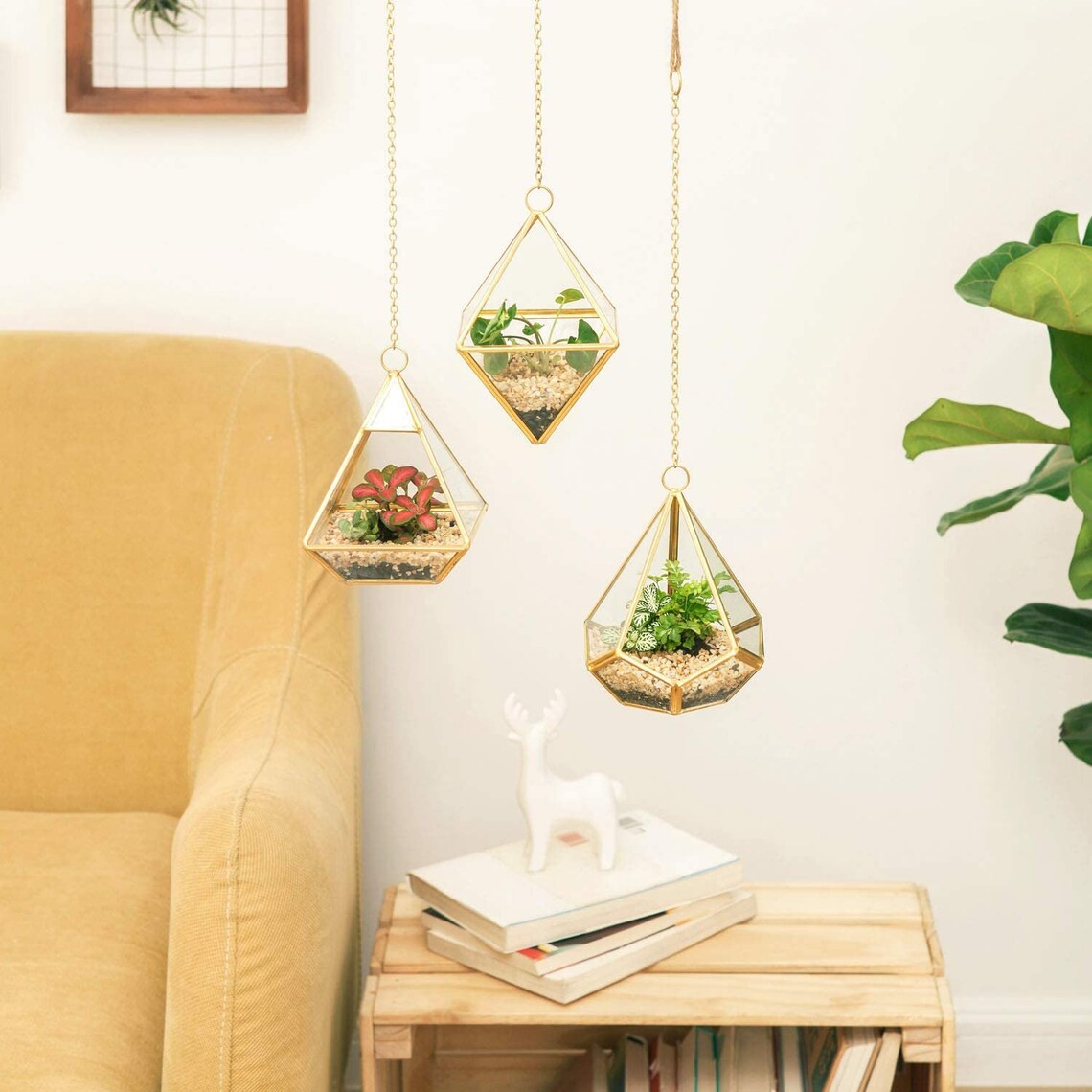 3 Pcs Small Hanging Glass Terrarium Geometric Container Etsy