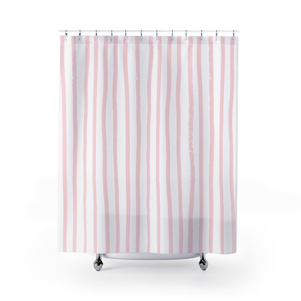Light Pink Stripes Shower Curtain Pastel Minimalist Etsy