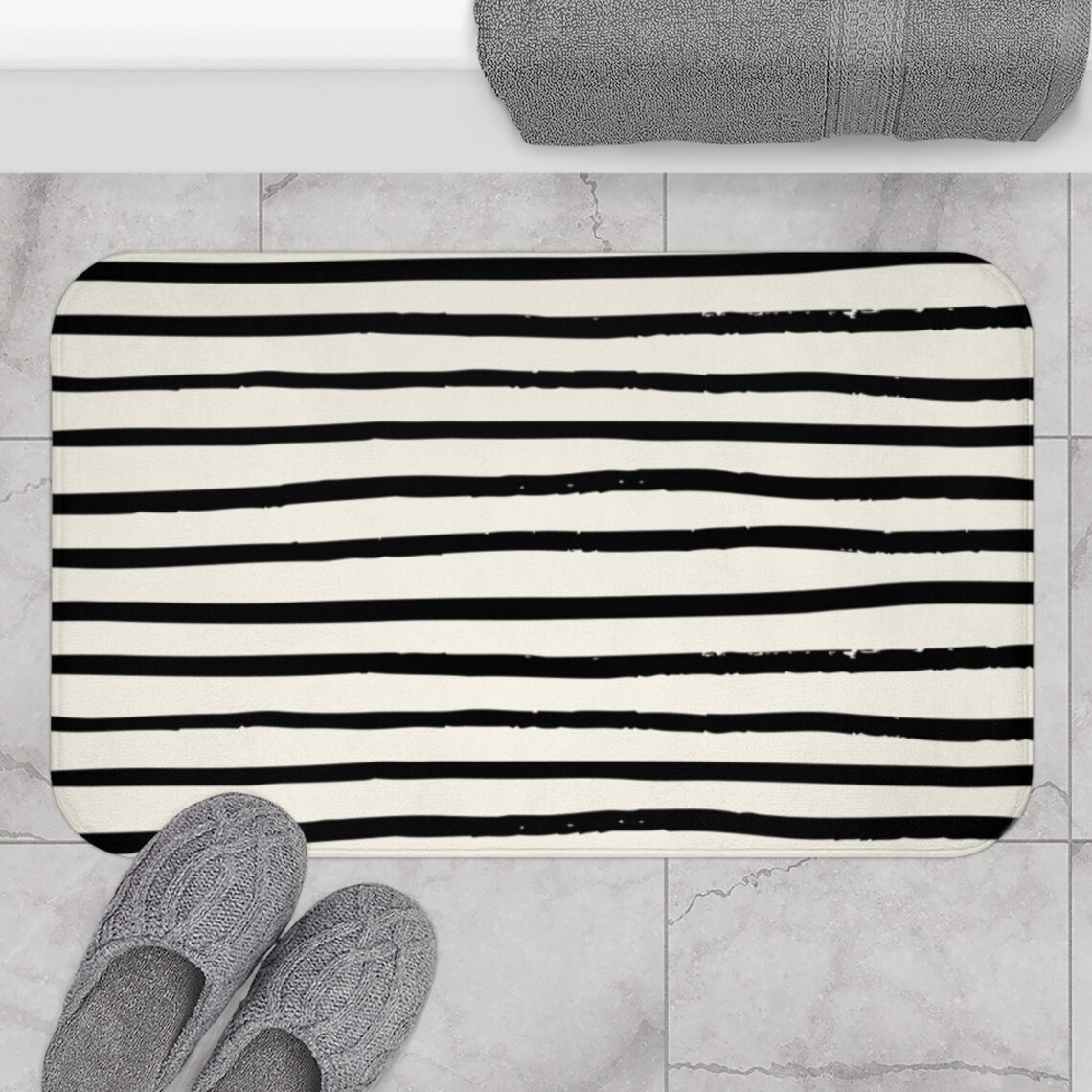 Black and White Stripes Bath Mat Minimalist Chic Bathroom Etsy