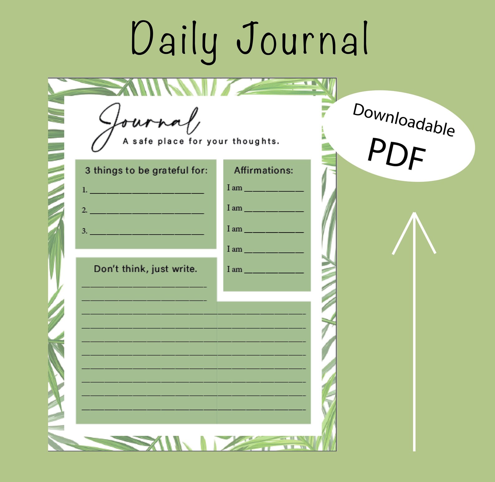 Daily Journal Entry Template Palm Leaf | Etsy