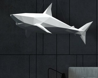 SHARK Sculpture, Papercraft shark, 3D Papercraft shark, Low Poly sculpture, Make your own, Origami shark, Digital file, Home decor, DIY