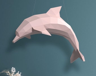 DOLPHIN Sculpture, Papercraft template, 3D Papercraft dolphin, Low Poly sculpture, Make your own, Origami, Digital file, Home decor, DIY