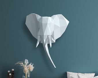 Szablon trofeum 3D w kształcie słonia z papieru, rzeźba Low Poly (pobranie cyfrowe)