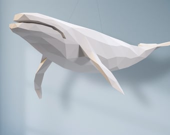Whale Sculpture, Origami whale, 3D design template, papercraft whale, Low Poly, PDF Download, 3d whale, Home decor, DIY, Poly paper, XXL
