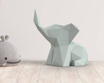 BABY ELEPHANT sculpture, Papercraft design template, 3D Papercraft Elephant, Low poly sculpture, Origami, DIY, Home decor, Trophy