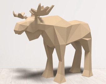 Large MOOSE Sculpture, Papercraft design template, 3D Papercraft moose, Low Poly sculpture, Make your own, DIY, Origami, Pdf,Home decor, Elk