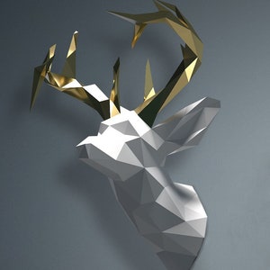 DEER trophy, Papercraft design template, 3D Papercraft deer, Low Poly Trophy, DIY, Digital template, Origami, Home decor, Deer head