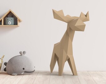 3D Skulptur Moose aus Papier, Low Poly Design (Digitaler Download)