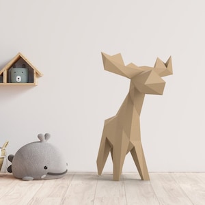 SMALL MOOSE sculpture, Papercraft design template, 3D Papercraft Moose, Low Poly sculpture, Elk, Digital template, Origami, Home decor, DIY