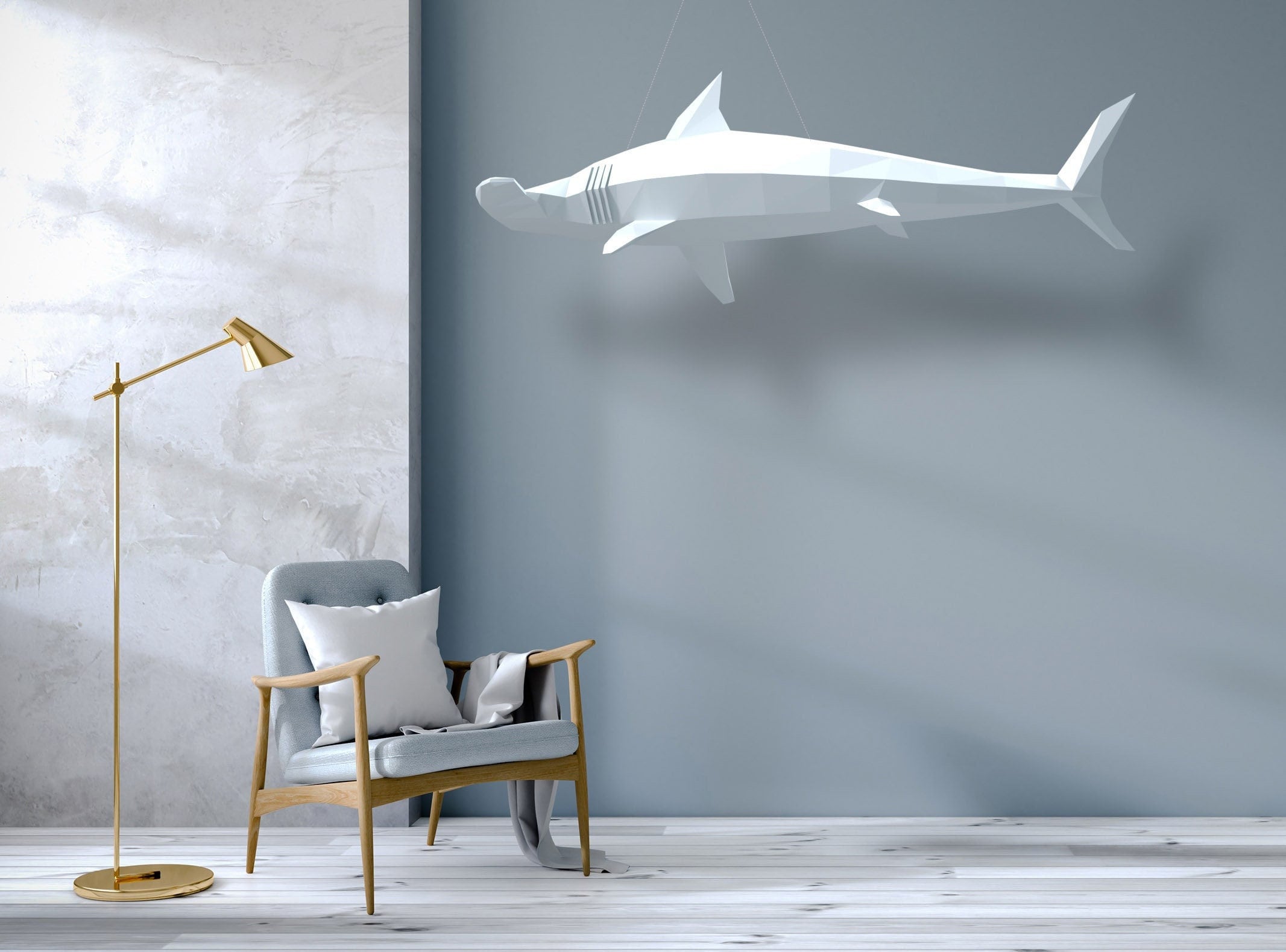 HAMMERHEAD SHARK Sculpture, Papercraft shark, 3D shark, Low Poly sculpture, Make your own, Origami shark, Digital file, Home decor, DIY