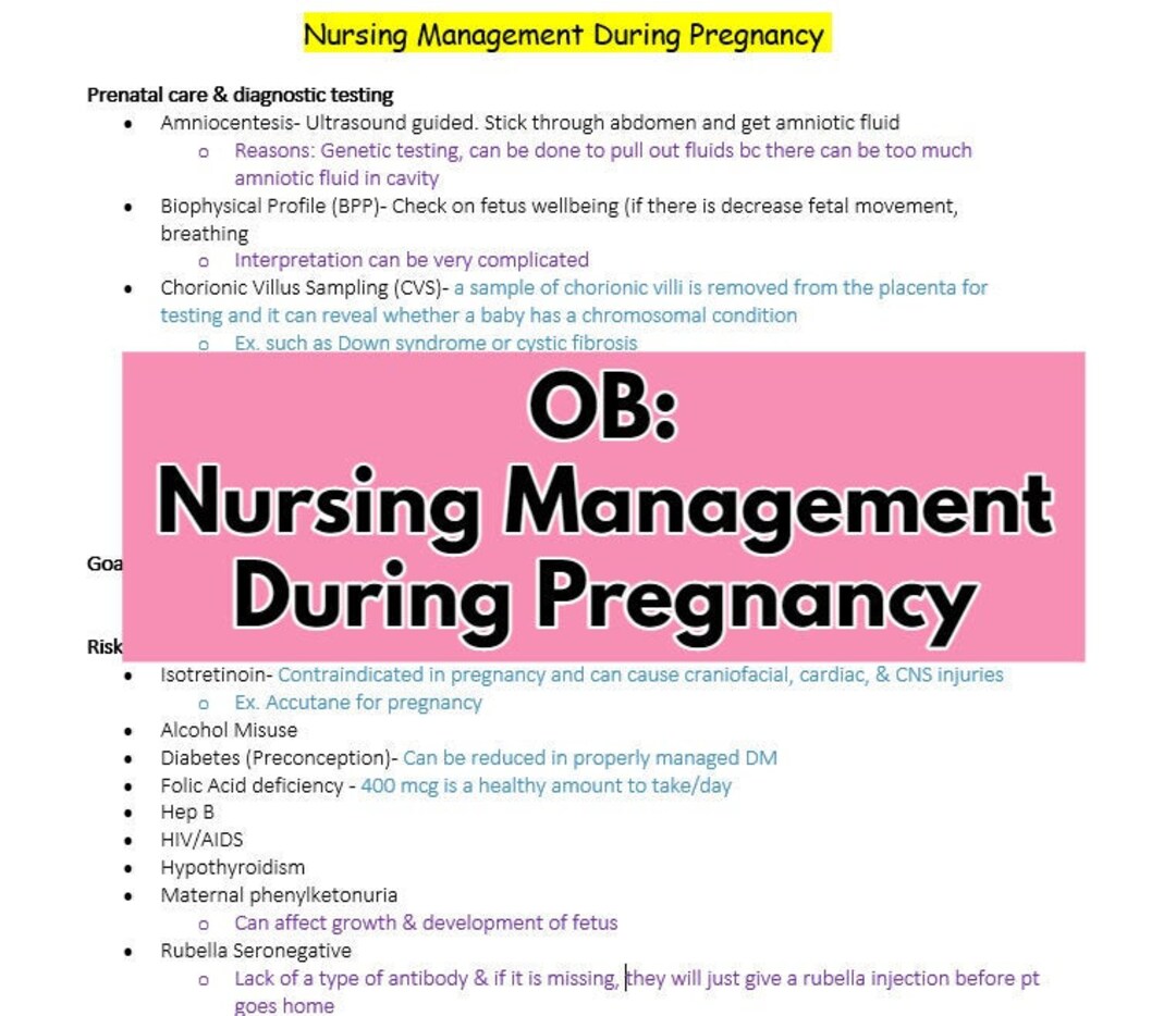 Nursing Management During Pregnancy Study Guide Etsy