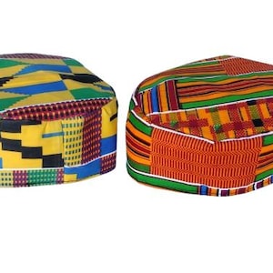 African Traditional Kente Kofi Hat size 54 cm / 22 IN Cap Kufi Hat Red Gold Purple Black