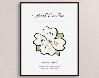 North Carolina State Flower, Digital Art, Wall Decor, Digital Print, Flowering Dogwood Flower, North Carolina Art, Home Decor