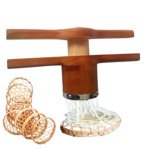 Handmade Sri Lankan String Hopper Maker: Wooden Idiyappam Press - Rattan Trays