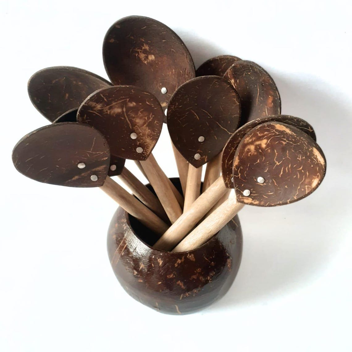 Eco-friendly Coconut Shell Spoons Set of 10 With Stylish Coconut Shell ...