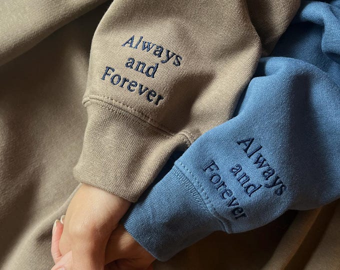 Custom Embroidered Sleeve, Personalized Crewneck Gift, Couples Sweatshirt, Birthday Gift, Heart Initials