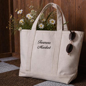 Personalized Canvas Tote Bag, Custom Embroidered Beach Tote Bag, Work Bag, Mom Bag, Monogramed Tote Bag, Custom Saying Tote, Gifts for Mom