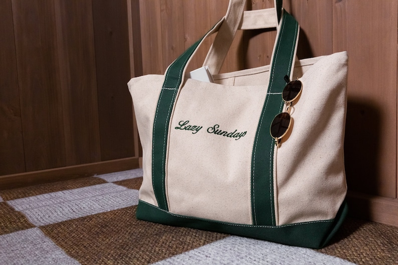 Custom Boat Tote Bag Canvas Tote Bag Custom Text Tote Gift for Her Bachelorette Gift School Bag Embroidery Personalized Gift image 1
