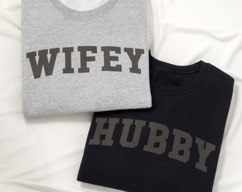 Embossed Wifey Sweatshirt-Couples Sweatshirts-Matching Sweatshirts- Puff Bride Crewneck-Wedding Gift-Hubby Sweatshirt-Future Mrs Sweatshirt