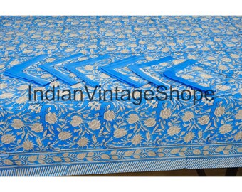 Hand Block Print Vintage Table Cover, Exclusive Floral Design Party Décor Tablecloth, Indian Block Print Table Décor, Rectangle Table Cover