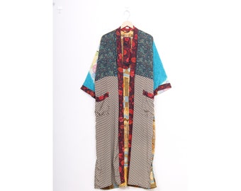 Indian Saree Kimono, Women Bathrobe, Silk Kimono, Bedding Wear, Soft Saree Kimono, Patchwork Robe, Handmade Robe, Dressing Gown, Unique Gift