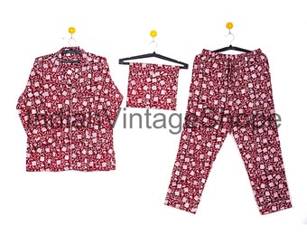 New Hand Block Print Pajama Set, Handmade Pajamas Set, Cotton Night Wear Dress, Floral Print Pure Cotton Pajama Suit, Soft Cotton Night Suit