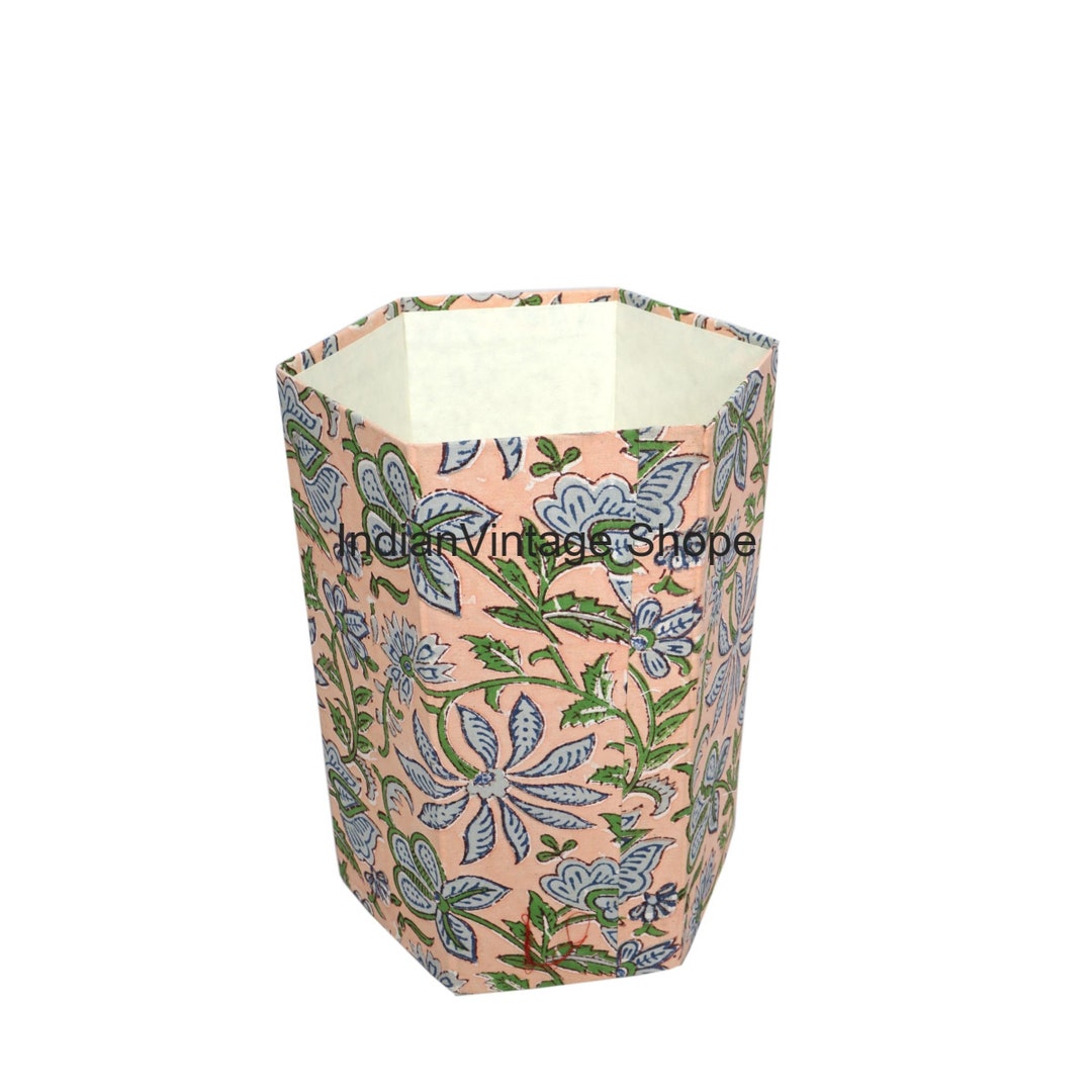New Waste Bin Study Room Dustbin Hand Block Printed Handmade Home Card Board Trash Can