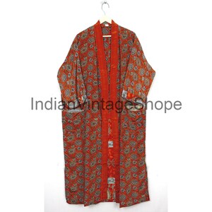 Vintage Dressing Gown Silk Kimono Robe Indian Recycled Saree Kimono Handmade House Wear Robe Dress, Bridesmaid Gown Bathrobe Maxi RS-3816