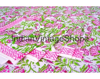 Block Floral Print 100% Pure Cotton Table Cover Cloth, Cotton Table Cover, Floral Pattern Linen-Set, Rectangle Tablecloth, Gift For New Home