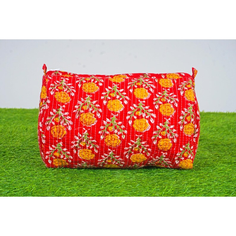 Indian Handmade Floral Makeup Bag, Quilted Cotton Cosmetic Bag, Personalized Gift, Toiletry Bag Women, Makeup Bag, New Pouch Travel Bag Gift image 4