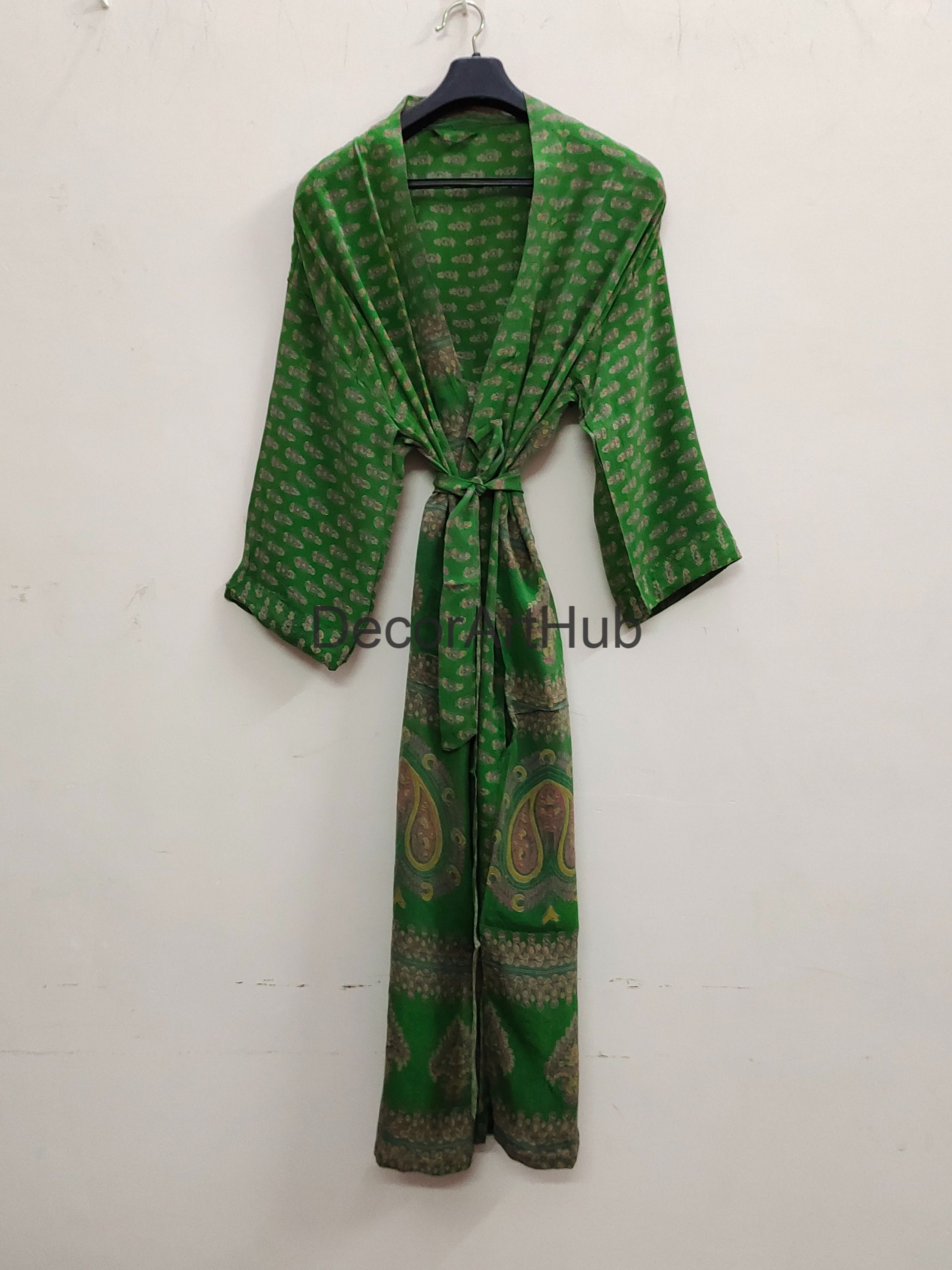 Robe kimono en soie verte longue robe faite à la main kimono Etsy