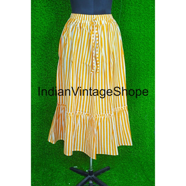 New Strip Print Cotton Skirt, Indian Hand Block Printed Long Skirt, Dress For Women, Block Print Skirt, Hand Print Dress, Valentine Day Gift
