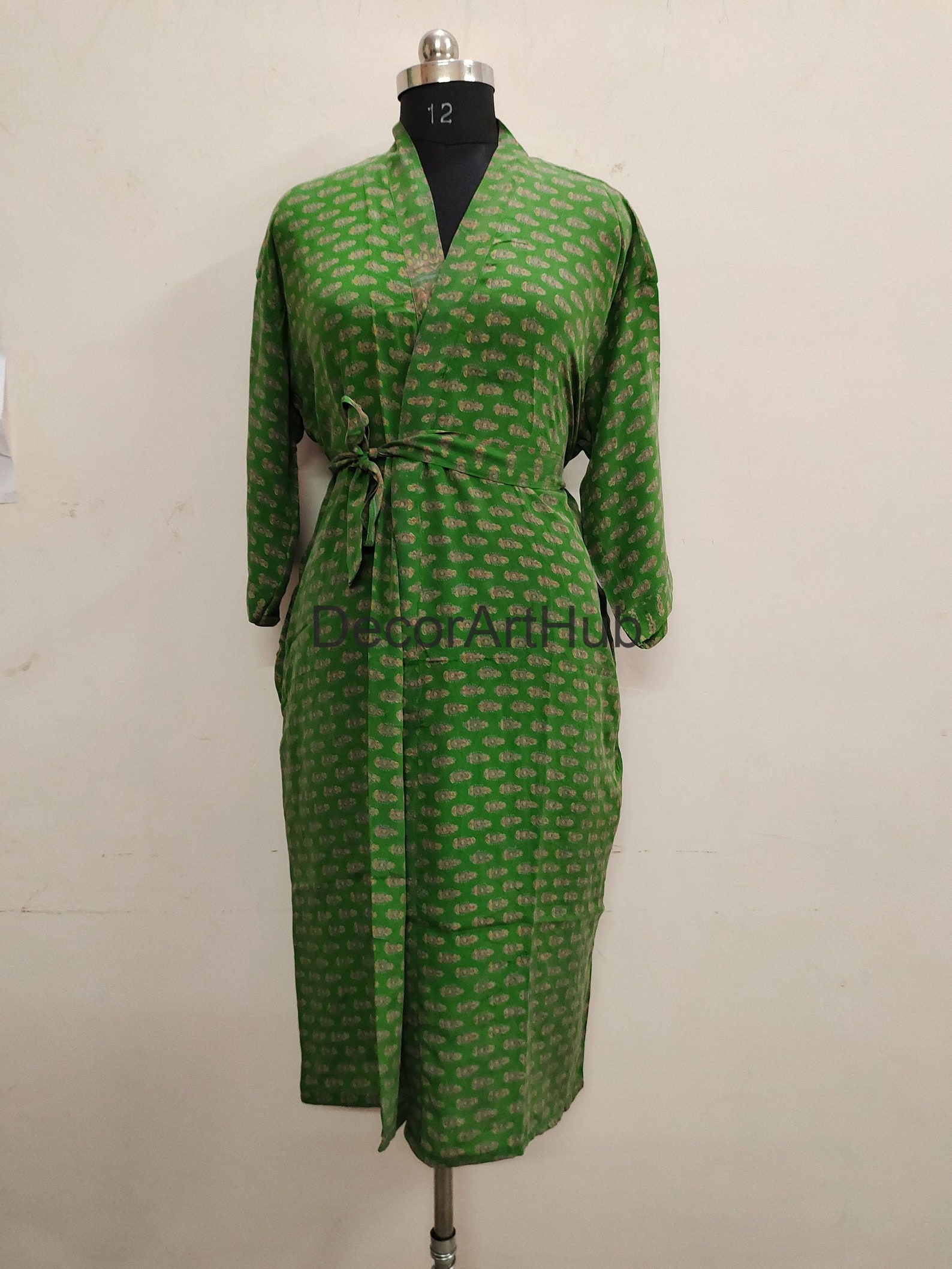 Robe kimono en soie verte longue robe faite à la main kimono Etsy