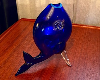 Große Murano Glas Blaue Fisch Vase/ Skulptur 60er Jahre