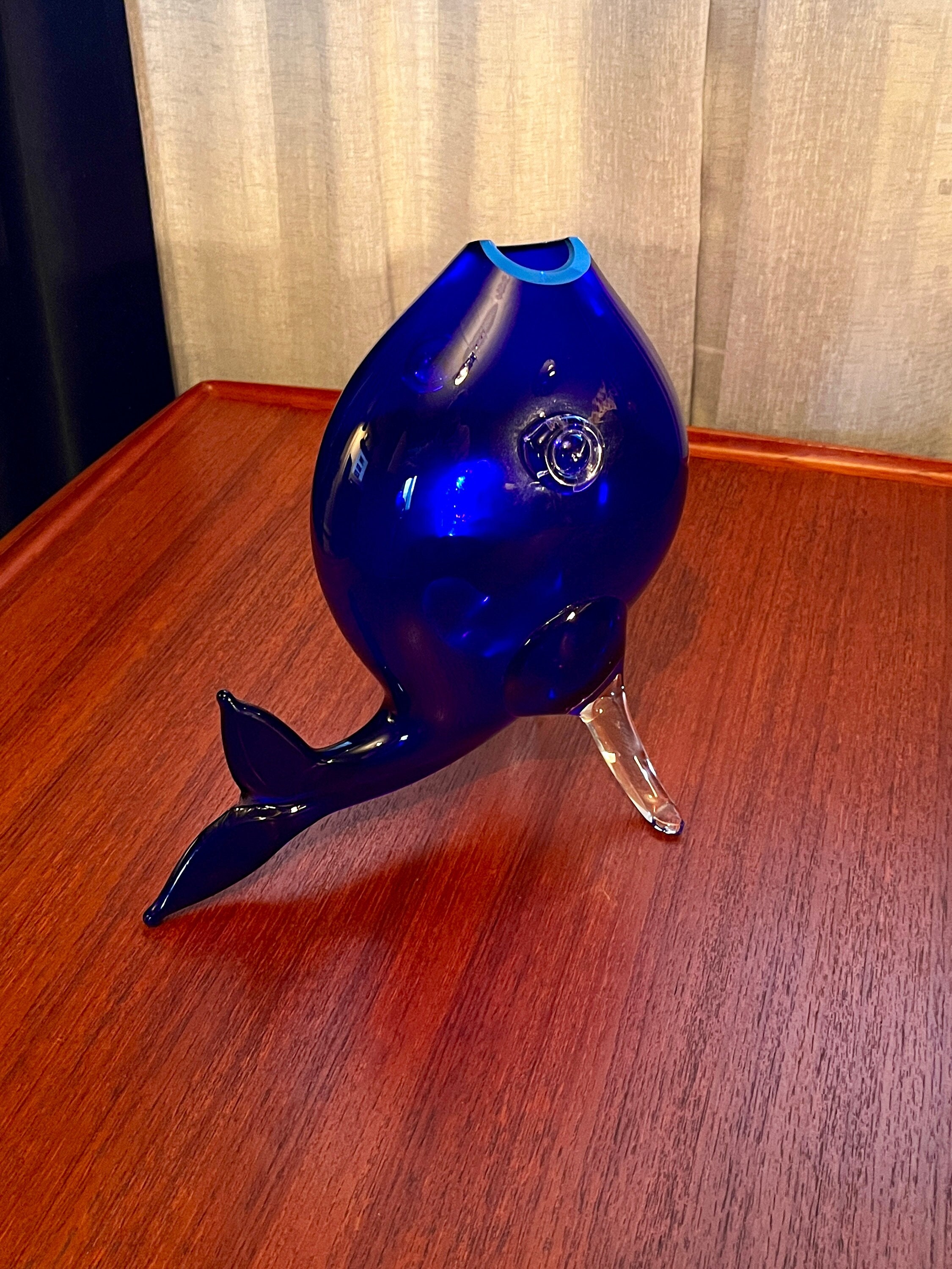 Large Murano Glass Blue Fish Vase/Sculpture 60s