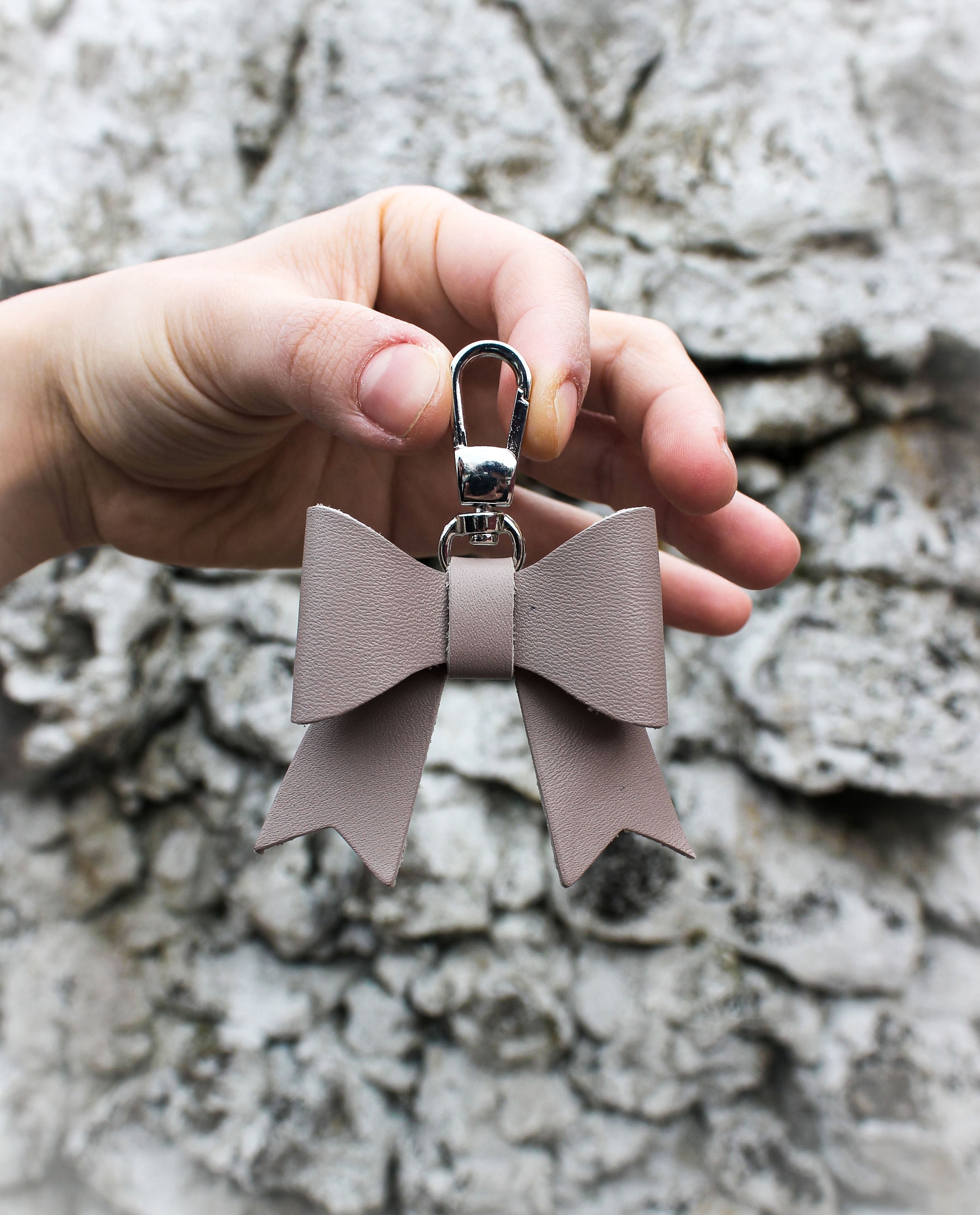 Gift For Women Her Beige Lovely Bow Keyring Beige Leather Bow Keychain Bow Purse Charm Bag Charm Accessories