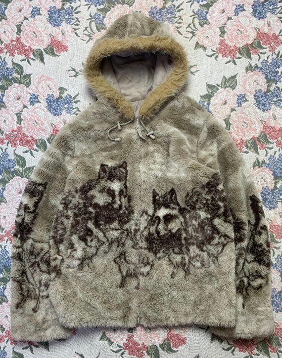 Vintage hooded fleece wolf Gem