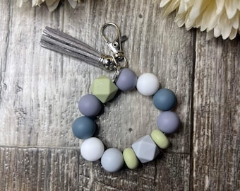 Porte-clés avec perles en silicone, silicone de qualité alimentaire
